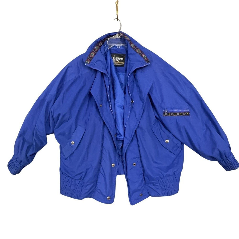 Vintage London Fog Jacket Mens Large Blue Nylon Aztec Insulated Bomber 90s